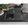 Mexen Cesar granite kitchen sink 1-bowl with drainer and kitchen faucet Flora, speckled black - 6514-76-670401-00