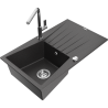 Mexen Cesar granite kitchen sink 1-bowl with drainer and kitchen faucet Flora, speckled black - 6514-76-670401-00