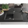 Mexen Cesar 1-bowl granite sink with drainer and Flora kitchen tap, black speckled - 6514-76-670401-07