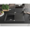 Mexen Cesar Granite Kitchen Sink 1-Bowl with Drainer and Flora Faucet, Black Spotted - 6514-76-670401-07