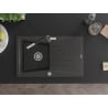 Mexen Cesar 1-bowl granite sink with drainer and Flora kitchen tap, black speckled - 6514-76-670401-07