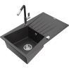 Mexen Cesar Granite Kitchen Sink 1-Bowl with Drainer and Flora Faucet, Black Spotted - 6514-76-670401-07