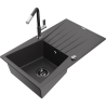Mexen Cesar 1-compartment granite sink with a drip tray and kitchen mixer tap Flora, spotted black - 6514-76-670401-07-B