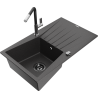Mexen Cesar granite kitchen sink with 1 bowl, drainer, and Flora kitchen faucet, speckled black - 6514-76-670401-07-B