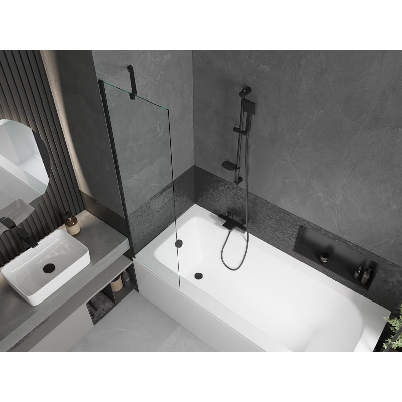 Mexen Vega rectangular bathtub 170 x 70 cm with casing and 1-wing screen 50 cm, transparent, black - 550117070X9505000070