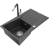 Mexen Cesar 1-compartment granite sink with a drip tray and kitchen mixer tap Flora, spotted black - 6514-76-670401-08