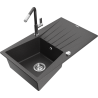Mexen Cesar granite sink 1-bowl with drainer and kitchen faucet Flora, speckled black - 6514-76-670401-08