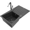 Mexen Cesar granite kitchen sink single-bowl with drainer and Flora kitchen faucet, black speckled - 6514-76-670401-08-B