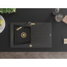 Mexen Cesar granite sink 1-bowl with drainer and Flora kitchen faucet, black speckled - 6514-76-670401-57-G