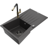 Mexen Cesar granite kitchen sink 1-bowl with drainer and Flora kitchen faucet, black speckled - 6514-76-670401-57-B