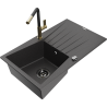 Mexen Cesar granite kitchen sink 1-bowl with drainer and Flora kitchen tap, black speckled - 6514-76-670401-57-B