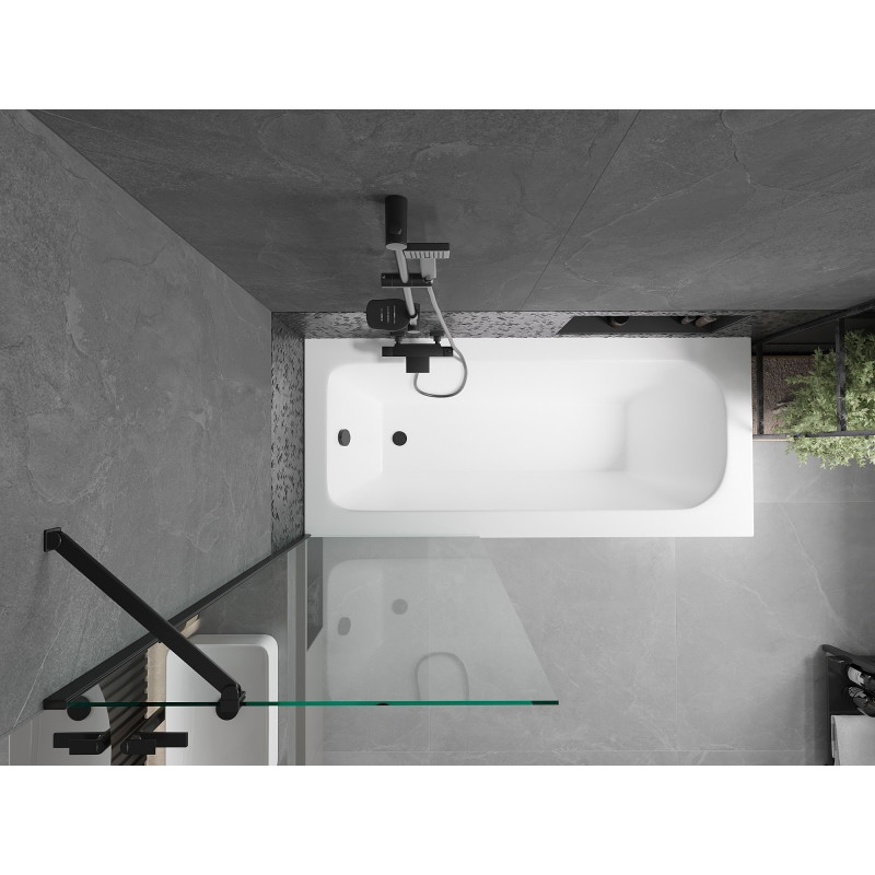 Mexen Vega rectangular bathtub 170 x 70 cm with casing and 1-panel screen 70 cm, transparent, black - 550117070X9507000070
