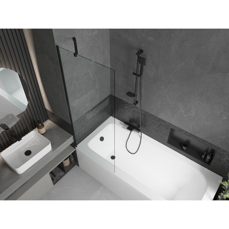 Mexen Vega rectangular bath 170 x 70 cm with casing and 1-wing screen 70 cm, transparent, black - 550117070X9507000070