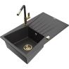 Mexen Cesar granite kitchen sink 1-bowl with a drainer and Flora kitchen faucet, speckled black - 6514-76-670401-75-G
