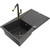 Mexen Cesar 1-bowl granite sink with drainer and Flora kitchen tap, black speckled - 6514-76-670401-75-B