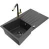 Mexen Cesar 1-compartment granite sink with a drip tray and kitchen mixer tap Flora, spotted black - 6514-76-670401-75-B