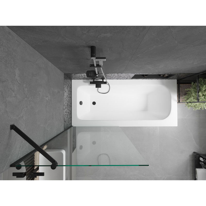 Mexen Vega rectangular bathtub 170 x 70 cm with enclosure and 1-wing screen 80 cm, transparent, black - 550117070X9508000070