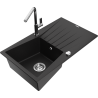 Mexen Cesar 1-compartment granite sink with a drip tray and kitchen mixer tap Flora, Black - 6514-77-670401-00