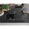 Mexen Cesar 1-compartment granite sink with a drip tray and kitchen mixer tap Flora, Black - 6514-77-670401-07