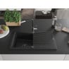 Mexen Cesar granite sink with 1 bowl, drainer, and Flora kitchen faucet, black - 6514-77-670401-07-B