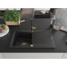 Mexen Cesar 1-bowl granite sink with drainer and Flora kitchen tap, black - 6514-77-670401-57-G
