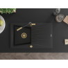 Mexen Cesar granite kitchen sink 1-bowl with drainer and Flora kitchen faucet, black - 6514-77-670401-57-G