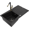 Mexen Cesar granite sink 1-bowl with drainer and kitchen faucet Flora, black - 6514-77-670401-57-B