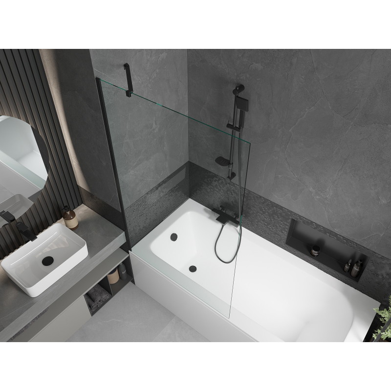 Mexen Vega rectangular bathtub 170 x 70 cm with casing and 1-wing screen 100 cm, transparent, black - 550117070X9510000070