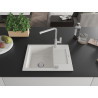 Mexen Enzo granite kitchen sink 1-bowl with drainer and Flora kitchen faucet, white - 6506-20-670401-00