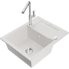 Mexen Enzo 1-bowl granite sink with drainer and Flora kitchen faucet, white - 6506-20-670401-00
