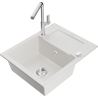 Mexen Enzo granite kitchen sink 1-bowl with drainer and Flora kitchen faucet, white - 6506-20-670401-00