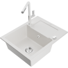 Mexen Enzo 1-bowl granite sink with drainer and kitchen faucet Flora, white - 6506-20-670401-02