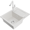 Mexen Enzo 1-compartment granite sink with a drip tray and kitchen mixer tap Flora, White - 6506-20-670401-02