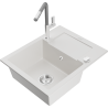 Mexen Enzo 1-bowl granite sink with drainer and Flora kitchen faucet, white - 6506-20-670401-06