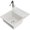 Mexen Enzo 1-compartment granite sink with a drip tray and kitchen mixer tap Flora, White - 6506-20-670401-07