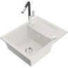 Mexen Enzo granite kitchen sink with 1 basin, drainer, and Flora kitchen faucet, white - 6506-20-670401-07