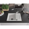 Mexen Enzo 1-bowl granite sink with drainer and Flora kitchen tap, white - 6506-20-670401-07-B
