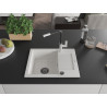 Mexen Enzo granite kitchen sink 1-bowl with drainer and Flora kitchen faucet, white - 6506-20-670401-07-B