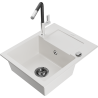 Mexen Enzo 1-compartment granite sink with a drip tray and kitchen mixer tap Flora, White - 6506-20-670401-07-B