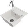 Mexen Enzo granite kitchen sink 1-bowl with drainer and Flora kitchen faucet, white - 6506-20-670401-07-B