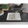 Mexen Enzo granite kitchen sink 1-bowl with drainer and Flora kitchen faucet, white - 6506-20-670401-57-G
