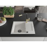 Mexen Enzo 1-bowl granite sink with drainer and Flora kitchen faucet, white - 6506-20-670401-57-B