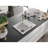 Mexen Enzo granite kitchen sink 1-bowl with drainer and Flora kitchen tap, white - 6506-20-670401-57-B