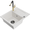Mexen Enzo 1-compartment granite sink with a drip tray and kitchen mixer tap Flora, White - 6506-20-670401-57-B
