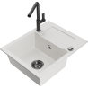 Mexen Enzo 1-Bowl Granite Sink with Drainer and Flora Kitchen Faucet, White - 6506-20-670401-70-B