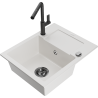Mexen Enzo granite kitchen sink 1-bowl with drainer and Flora kitchen faucet, white - 6506-20-670401-70-B