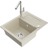 Mexen Enzo 1-bowl granite sink with drainer and Flora kitchen tap, beige - 6506-69-670401-00