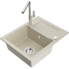 Mexen Enzo 1-compartment granite sink with a drip tray and kitchen mixer tap Flora, Beige - 6506-69-670401-00