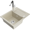Mexen Enzo 1-compartment granite sink with a drip tray and kitchen mixer tap Flora, Beige - 6506-69-670401-07