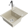 Mexen Enzo granite kitchen sink single-bowl with drainer and Flora kitchen faucet, beige - 6506-69-670401-07